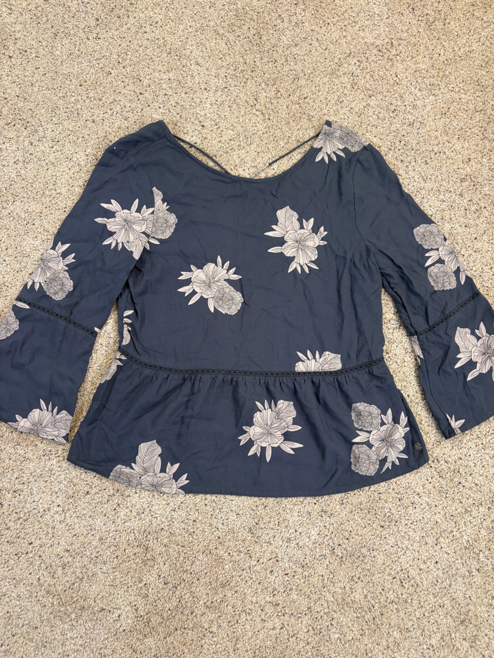 Boho Roxy Navy Floral Peplum Blouse